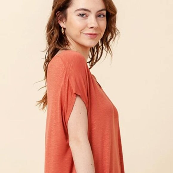 Daily Ritual Women's V Neck Dolman Shift Mini Dress/Long Top Terra Cotta - Picture 3 of 9